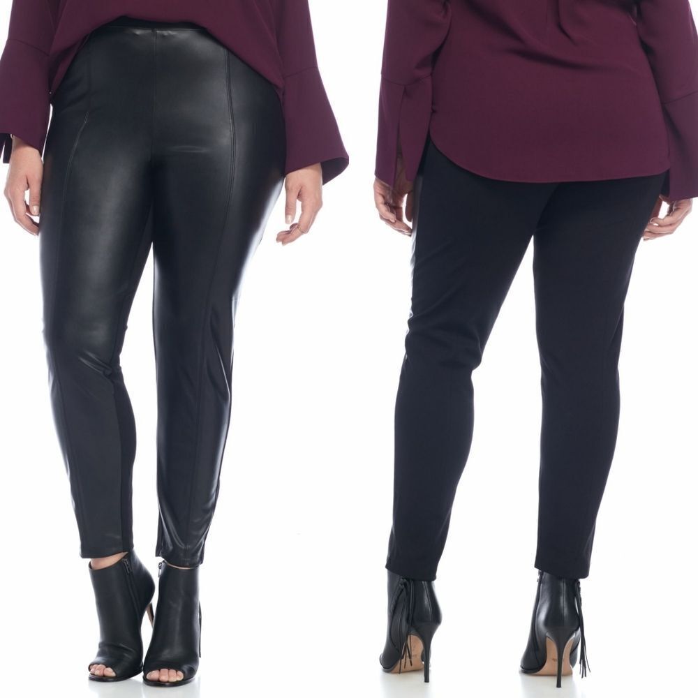 New! RACHEL Rachel Roy Faux Vegan Leather Ponte Mix Black Leggings Plus Size 1X
